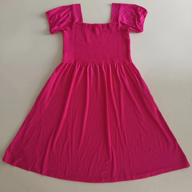 Smocked Hot Pink Girls Bamboo Twirl Dress