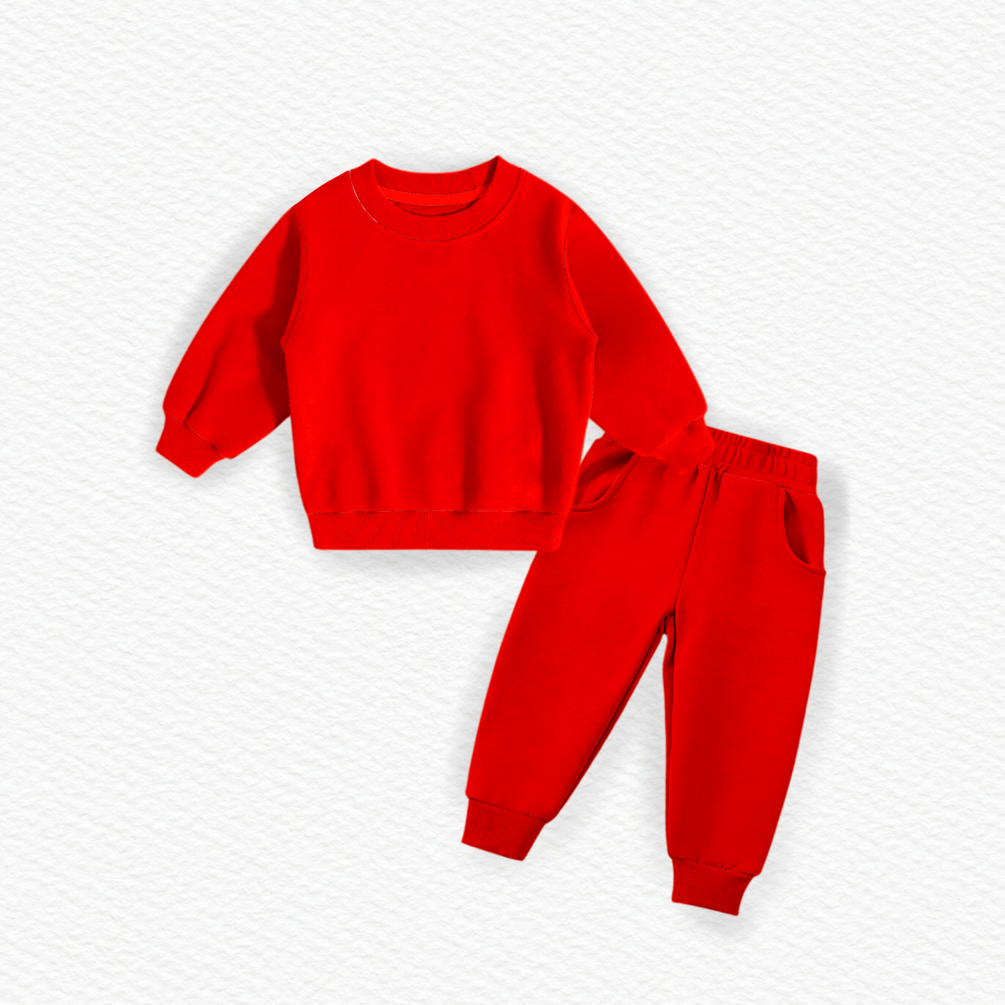 Red Crew Neck Jogger Set Terry Bamboo