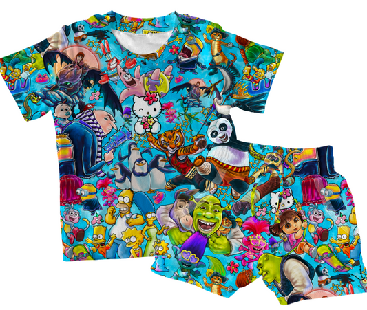 BLUE DUO Short Sleeve Pocket Tee Short Bamboo Set