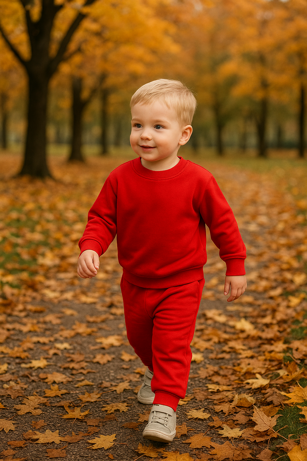 Red Crew Neck Jogger Set Terry Bamboo