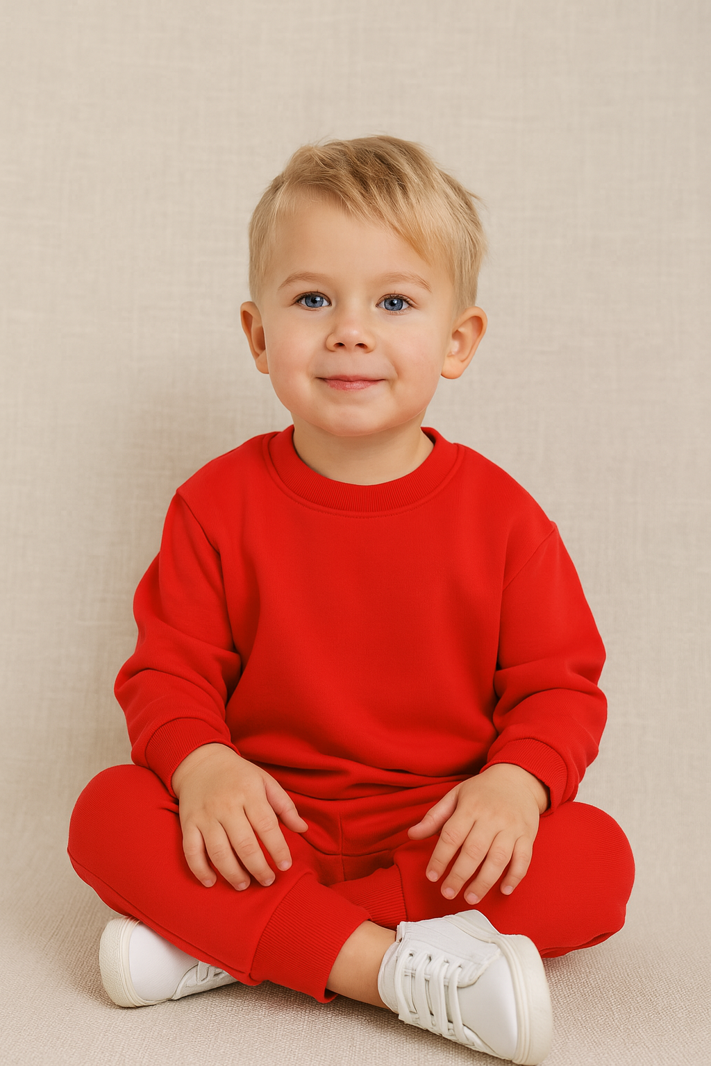 Red Crew Neck Jogger Set Terry Bamboo