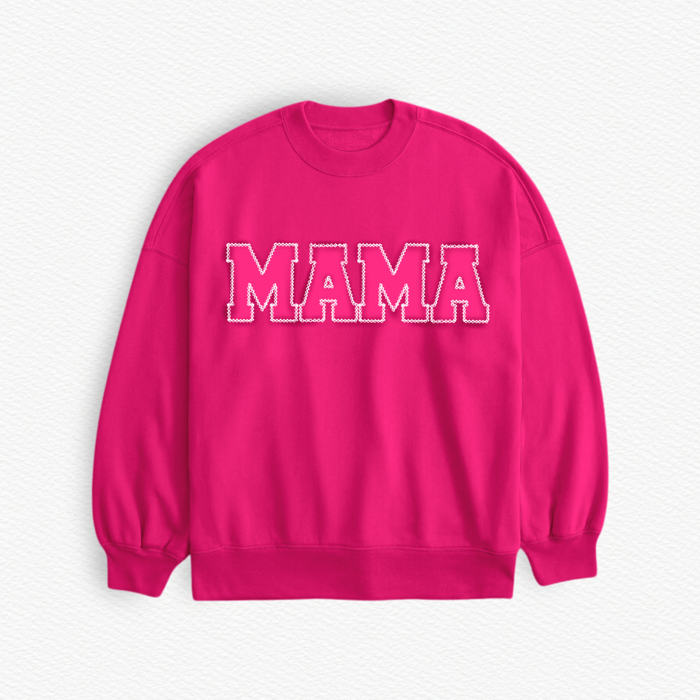 PINK “MAMA” Embroidered Terry Bamboo Crewneck Shirt