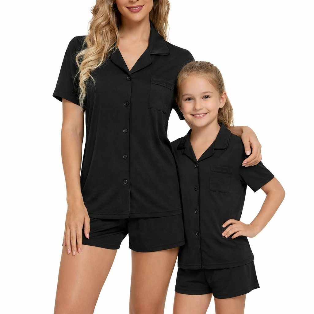 Women’s Black formal button down Bamboo sleep set
