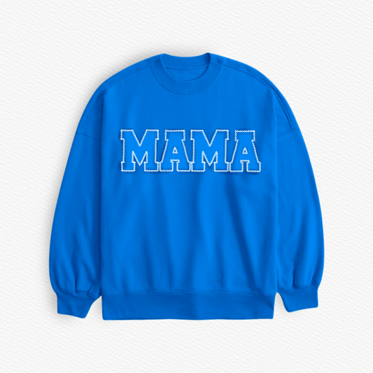 BLUE “MAMA” Embroidered Terry Bamboo Crewneck Shirt