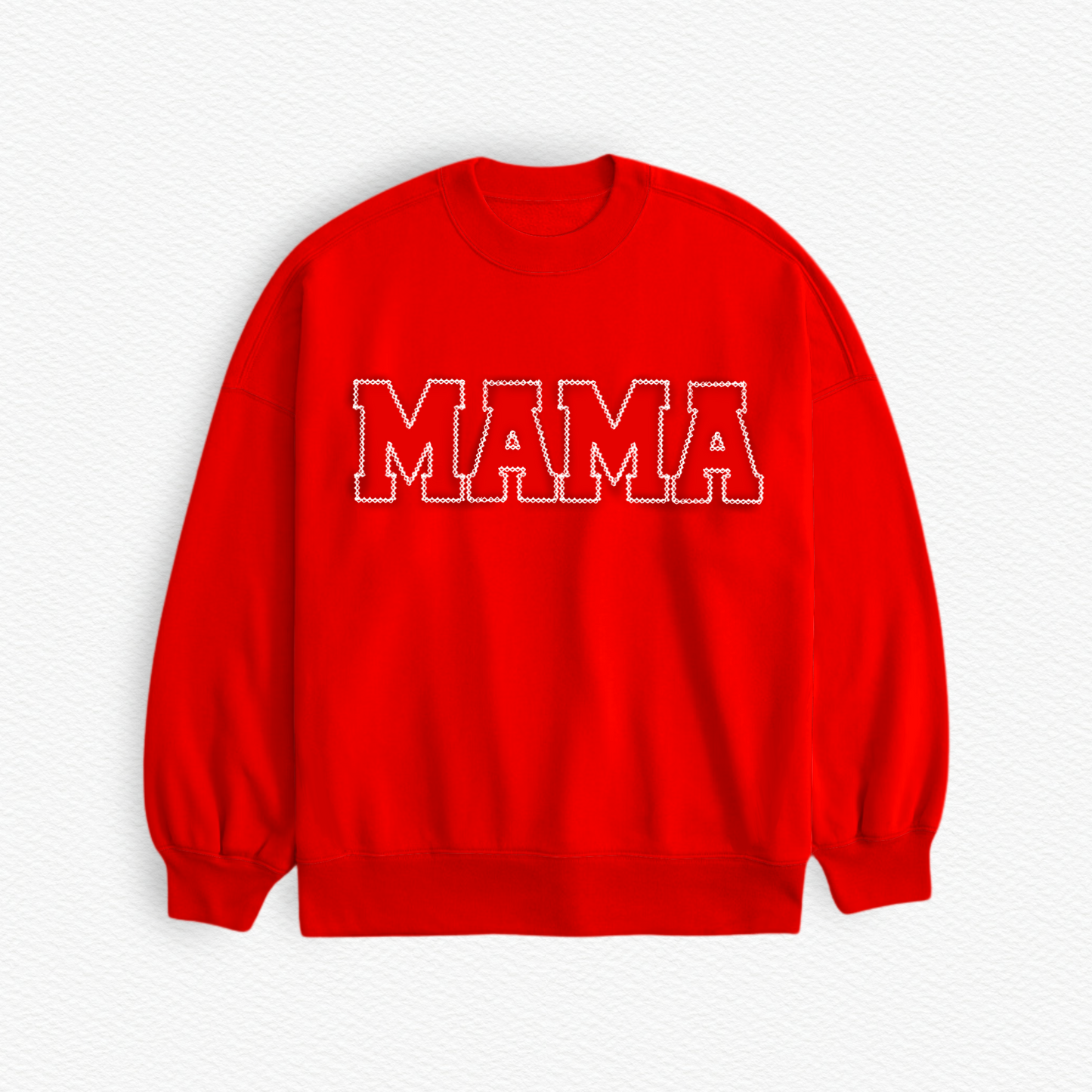 RED “MAMA” Embroidered Terry Bamboo Crewneck Shirt