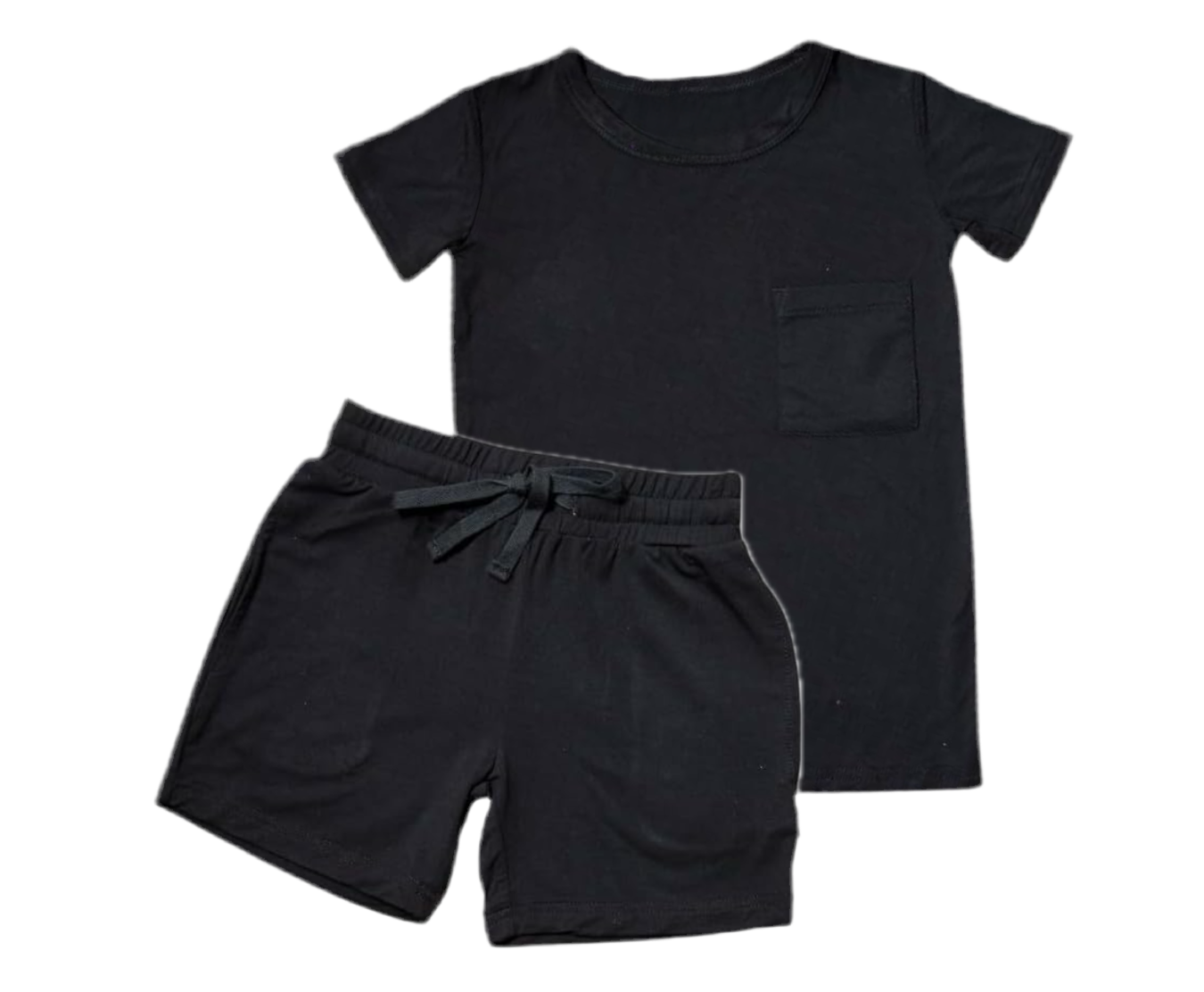 Black Short Sleeve Pocket Tee Daywear Short Set