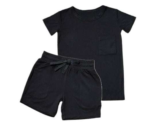 Black Short Sleeve Pocket Tee Daywear Short Set