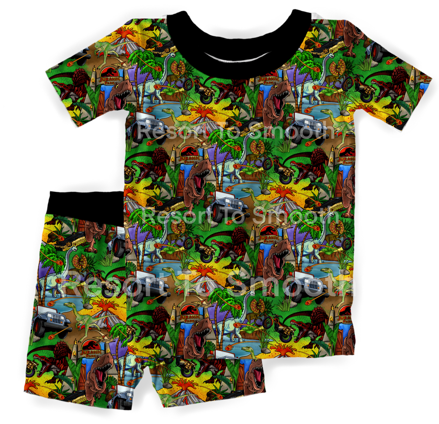 Jurassic Falls Bamboo Short Sleeve Shorts Set