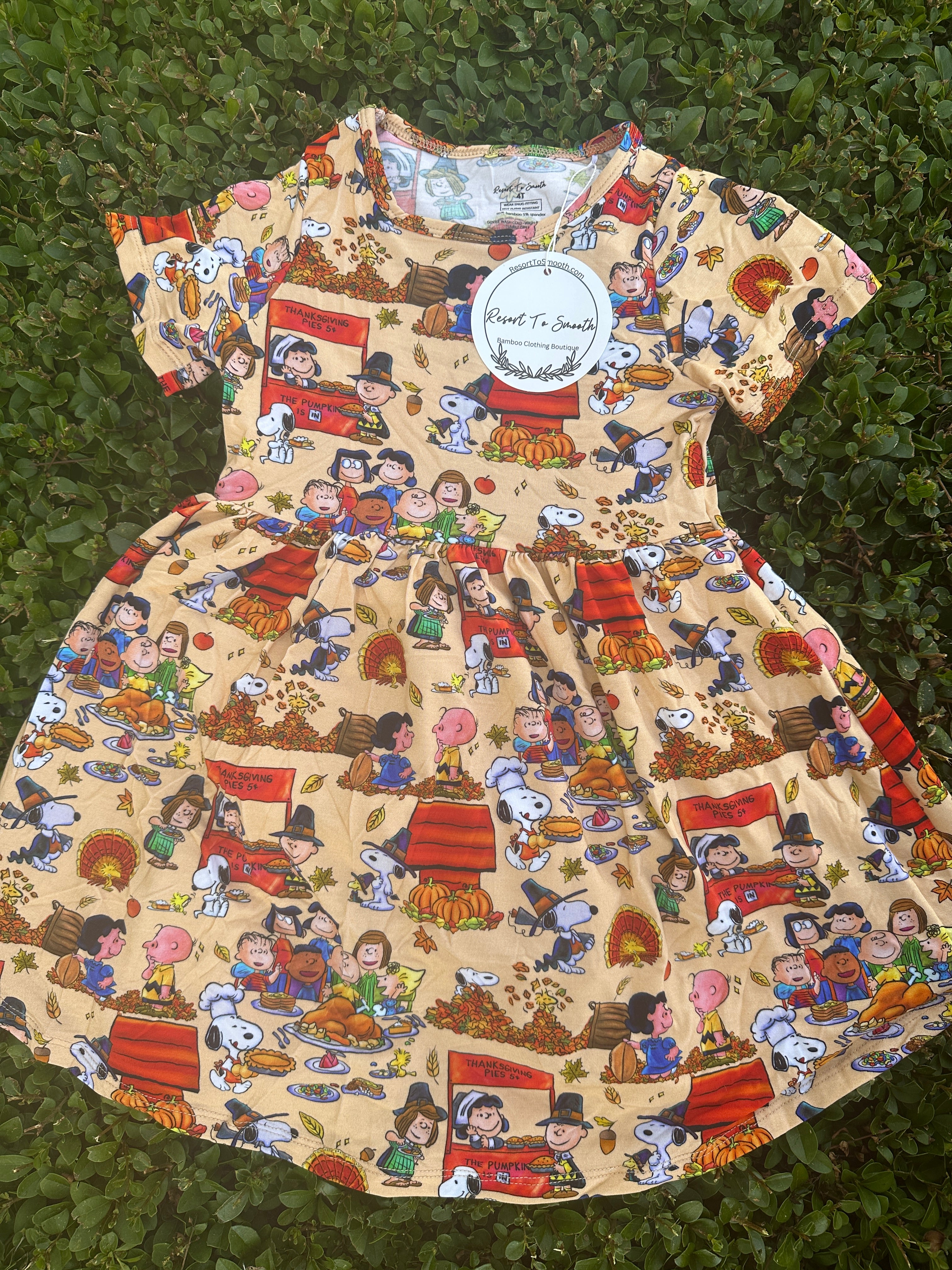 Vibrant Snoopy Plymouth Pilgrims Girls Bamboo Dress