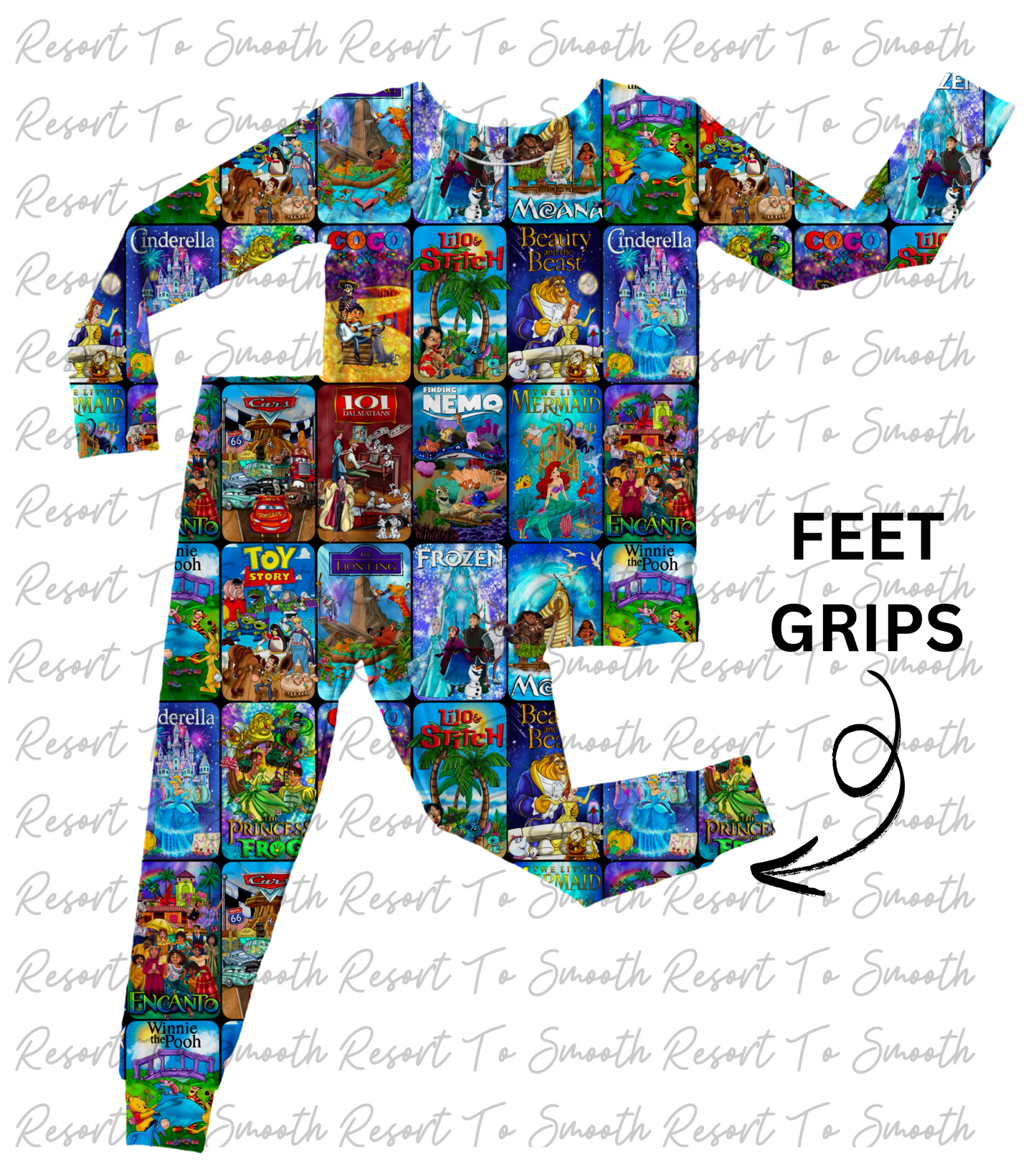 PREORDER “VHS TO DVD ” Long Sleeve Pants Bamboo Set WITH FEET GRIPS