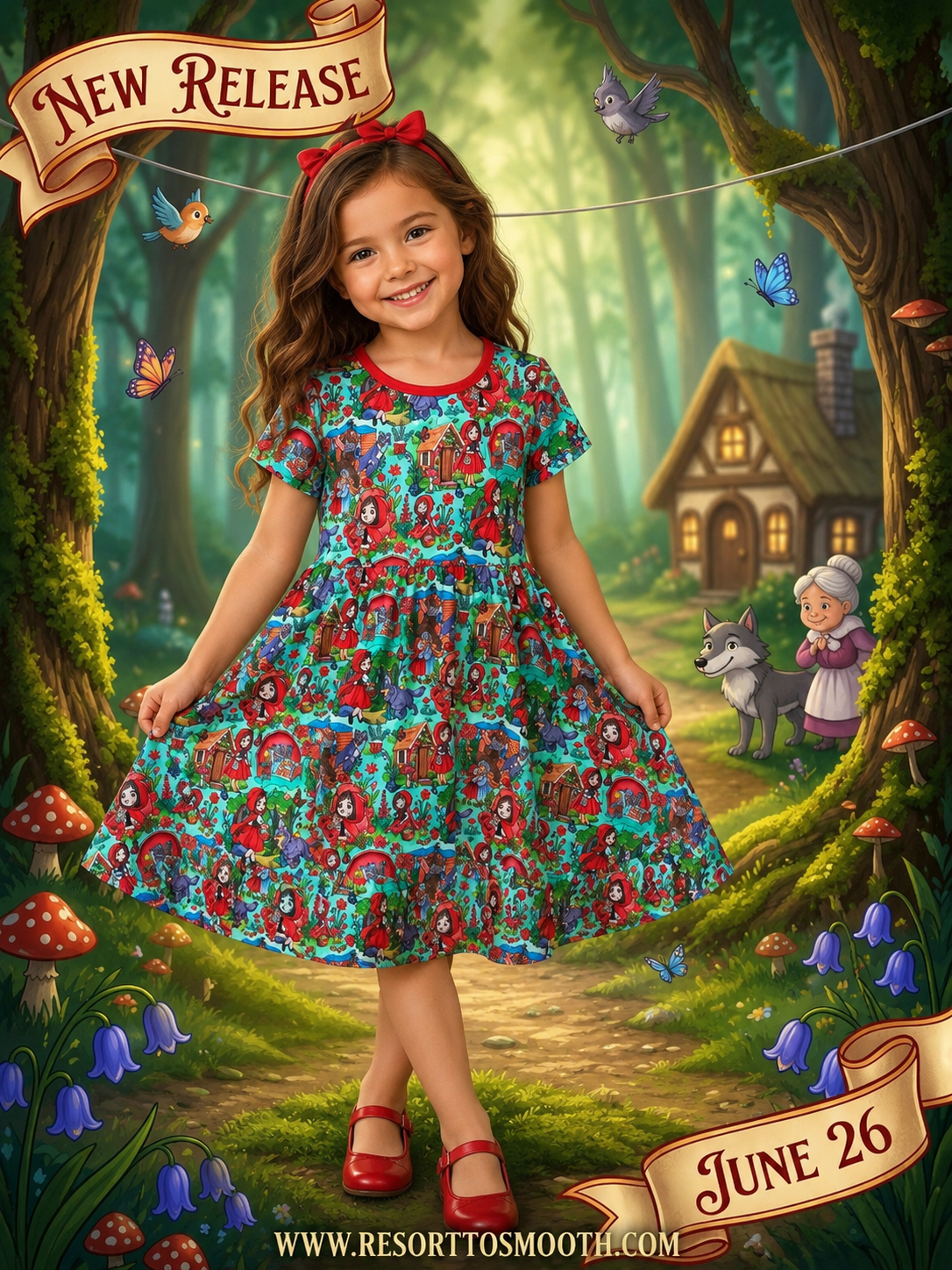 “Little Red” Short Sleeve Bamboo Twirl Dress