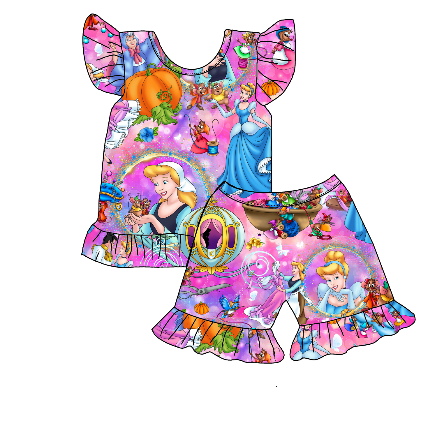Cinderella Glass Slipper Flutter Sleeve Flutter Shorts Bamboo Set