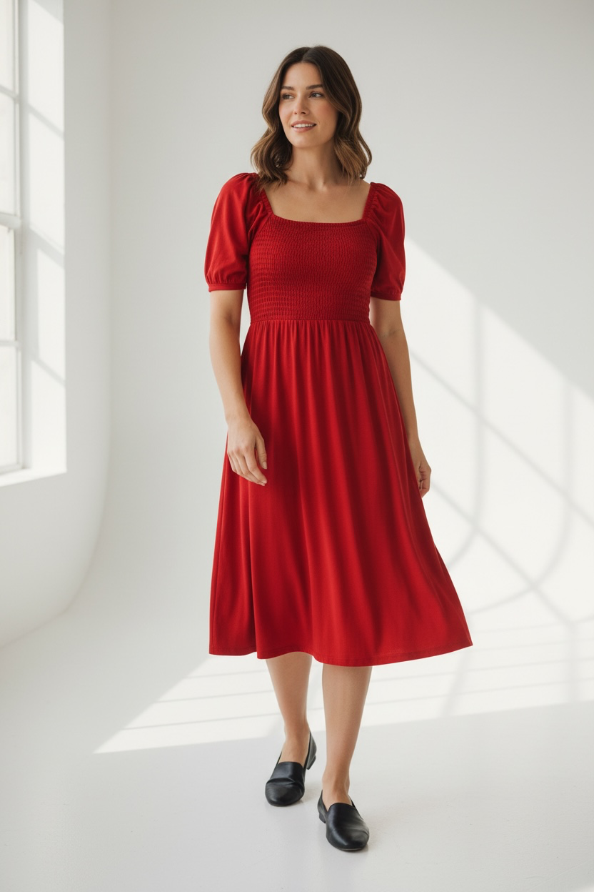 Smocked Red Women’s Bamboo Twirl Dress