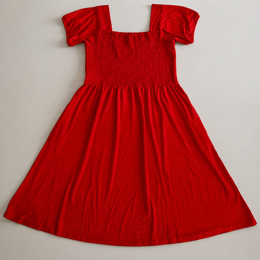 Smocked Red Girls Bamboo Twirl Dress