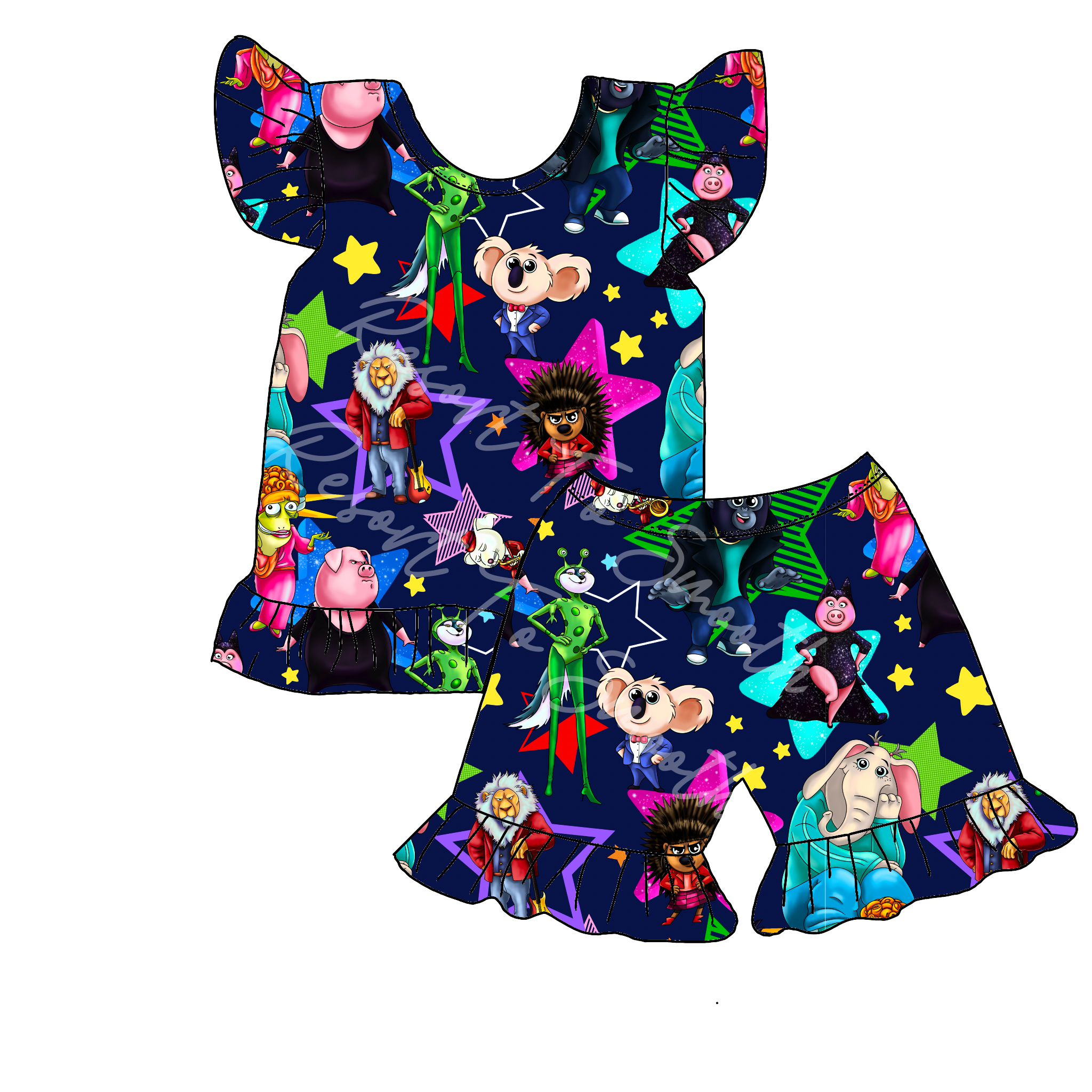 Sing Flutter Sleeve Flutter Shorts Bamboo Set