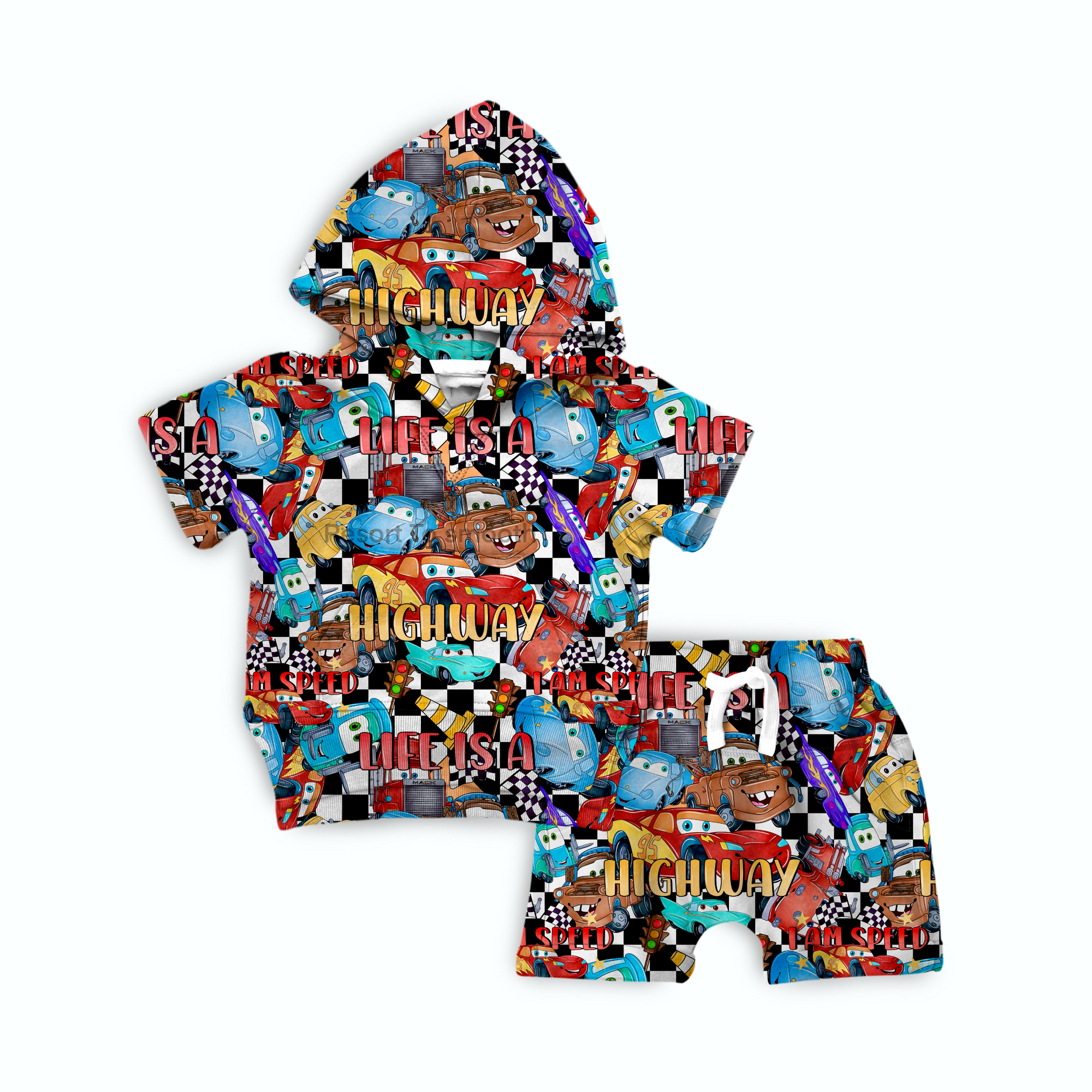 Life Is A Highway French Terry Bamboo Hooded Short Sleeve Jogger Set
