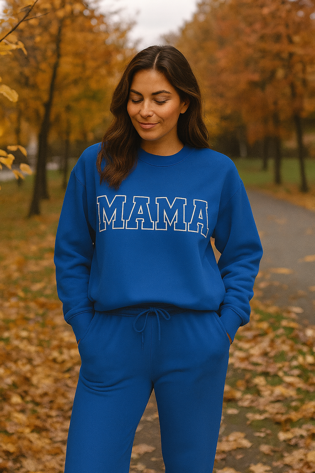 BLUE “MAMA” Embroidered Terry Bamboo Crewneck Shirt