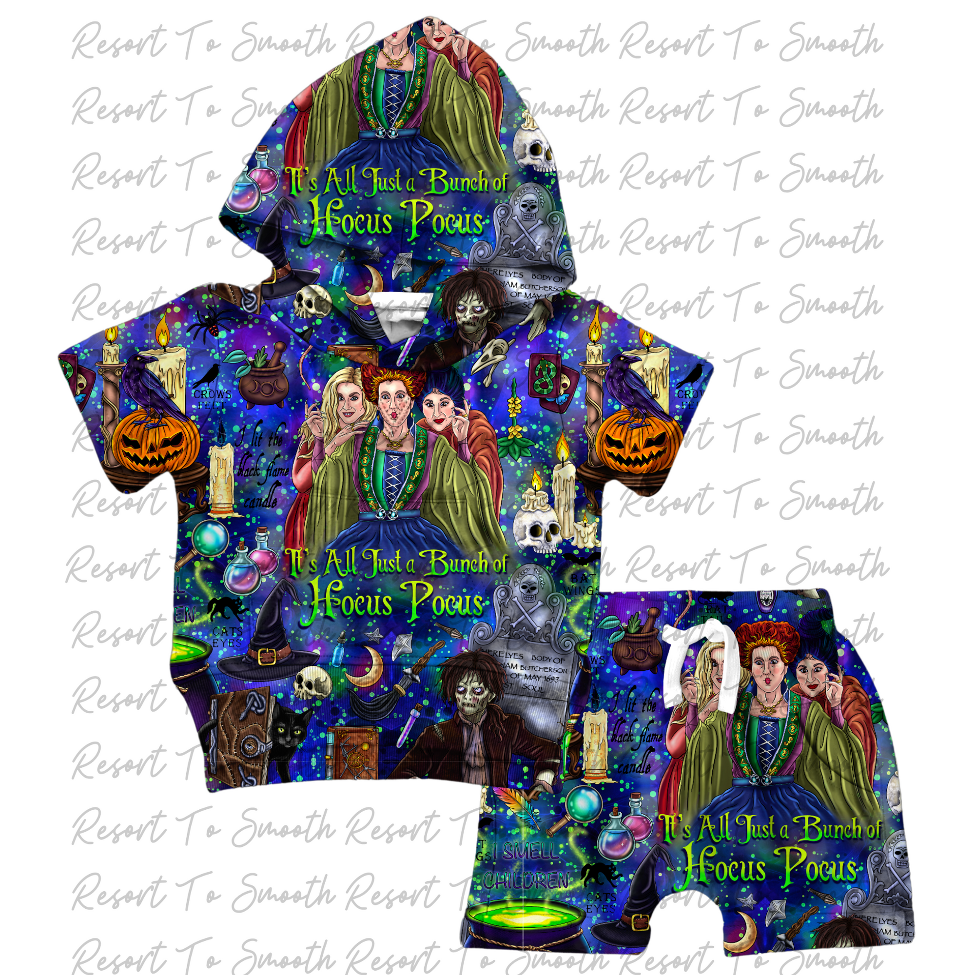 Hocus Pocus French Terry Bamboo Hooded Short Sleeve Jogger Set (Spooky)