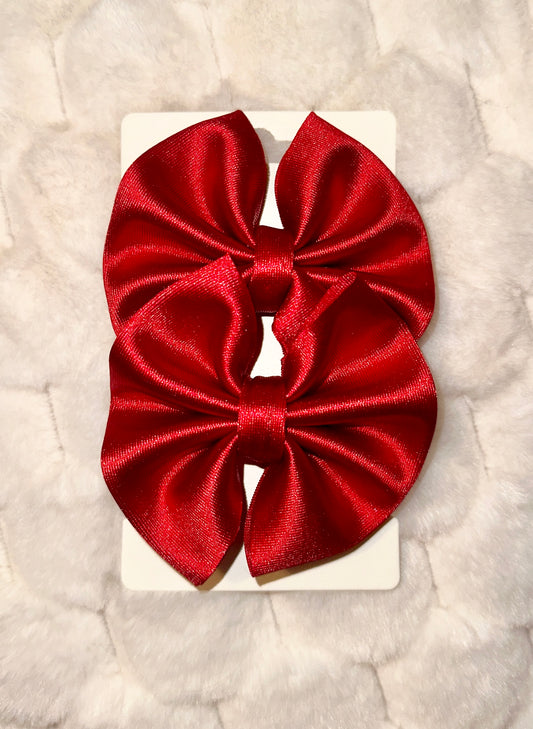 Red Satin Piggie 3” Bow Set