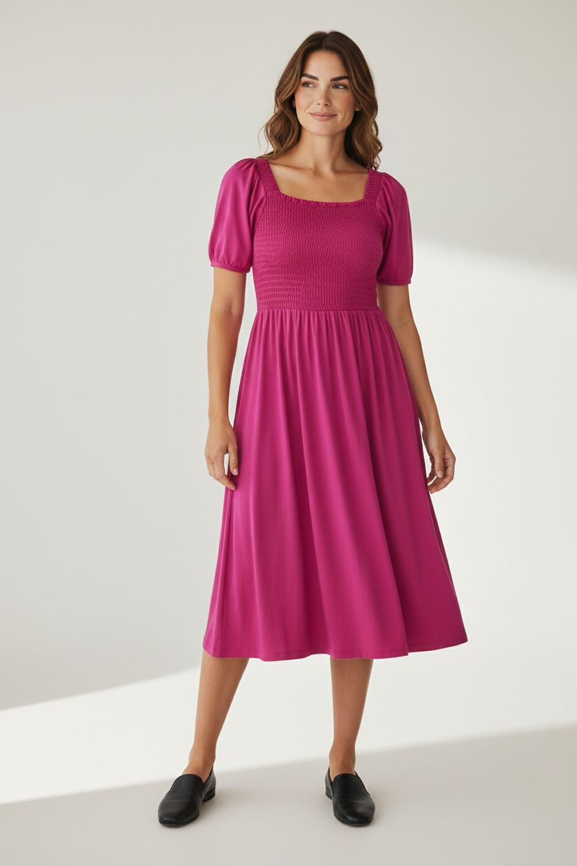 Smocked Hot Pink Women’s Bamboo Twirl Dress