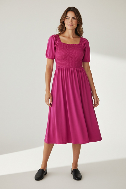Smocked Hot Pink Women’s Bamboo Twirl Dress