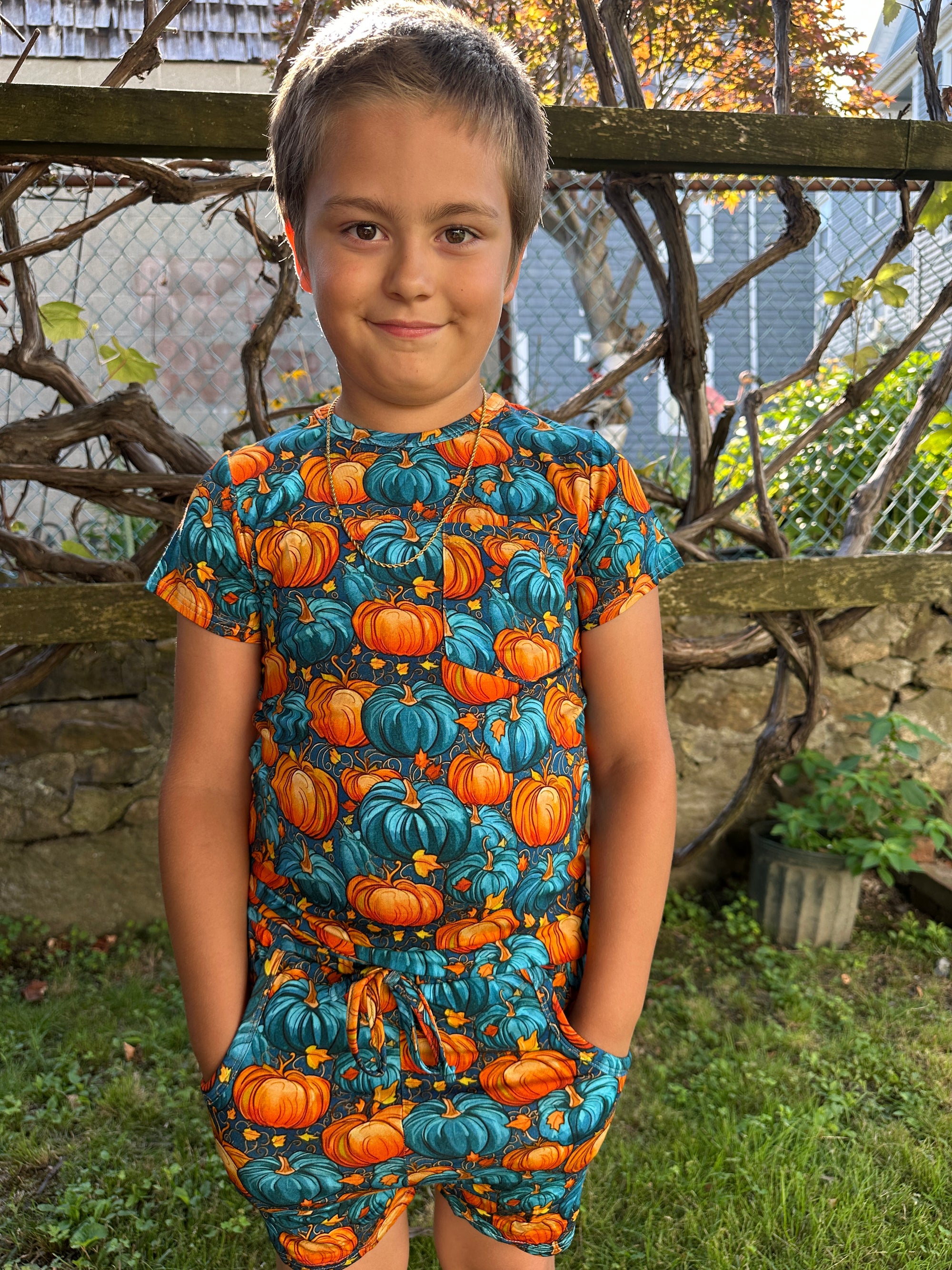 Pumpkin Patch  Short Sleeve Pocket Tee With Daywear Shorts Set