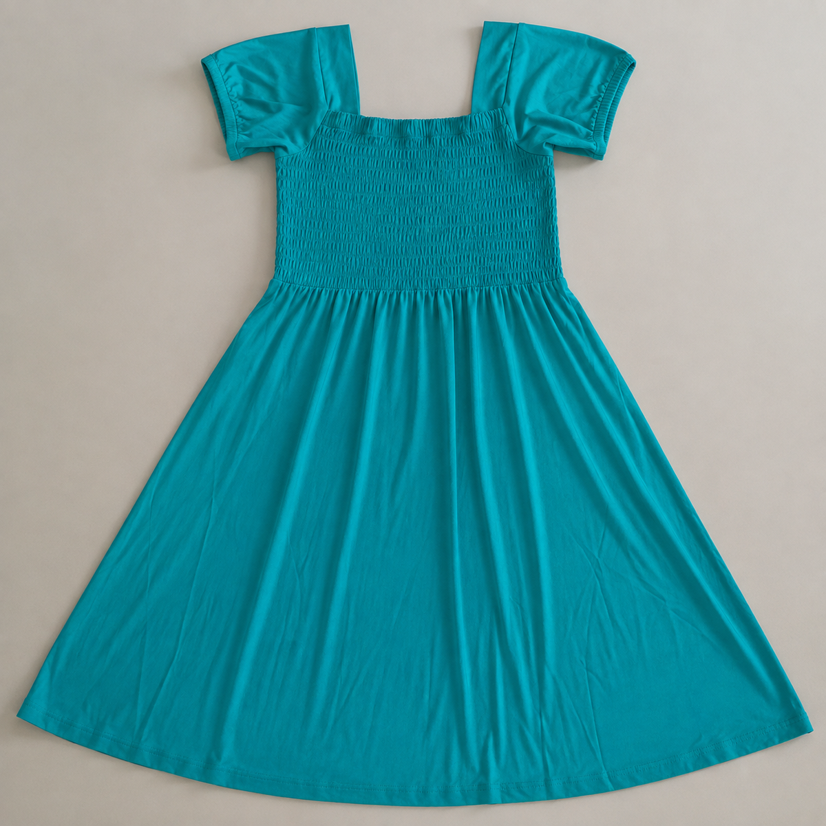 Smocked Turquoise Girls Bamboo Twirl Dress