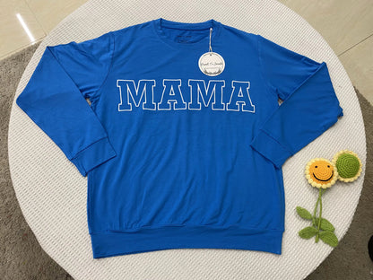 BLUE “MAMA” Embroidered Terry Bamboo Crewneck Shirt