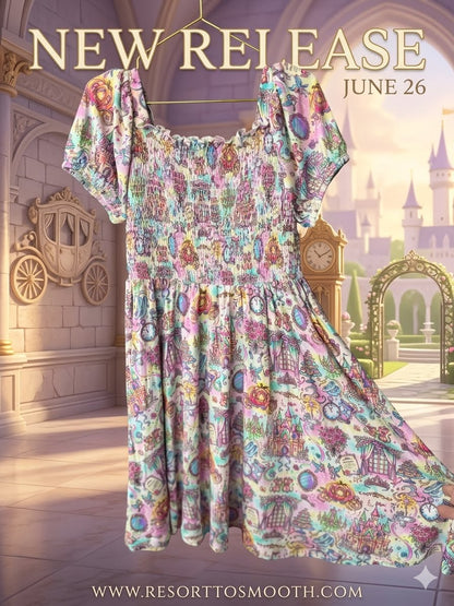 “ Glass Slipper ” Short Sleeve SMOCKED Bamboo Twirl Dress