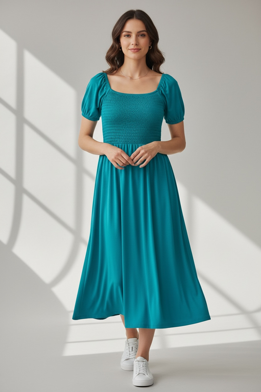 Smocked Turquoise Women’s Bamboo Twirl Dress