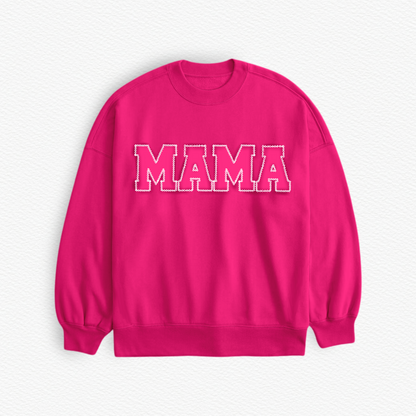 PINK “MAMA” Embroidered Terry Bamboo Crewneck Shirt