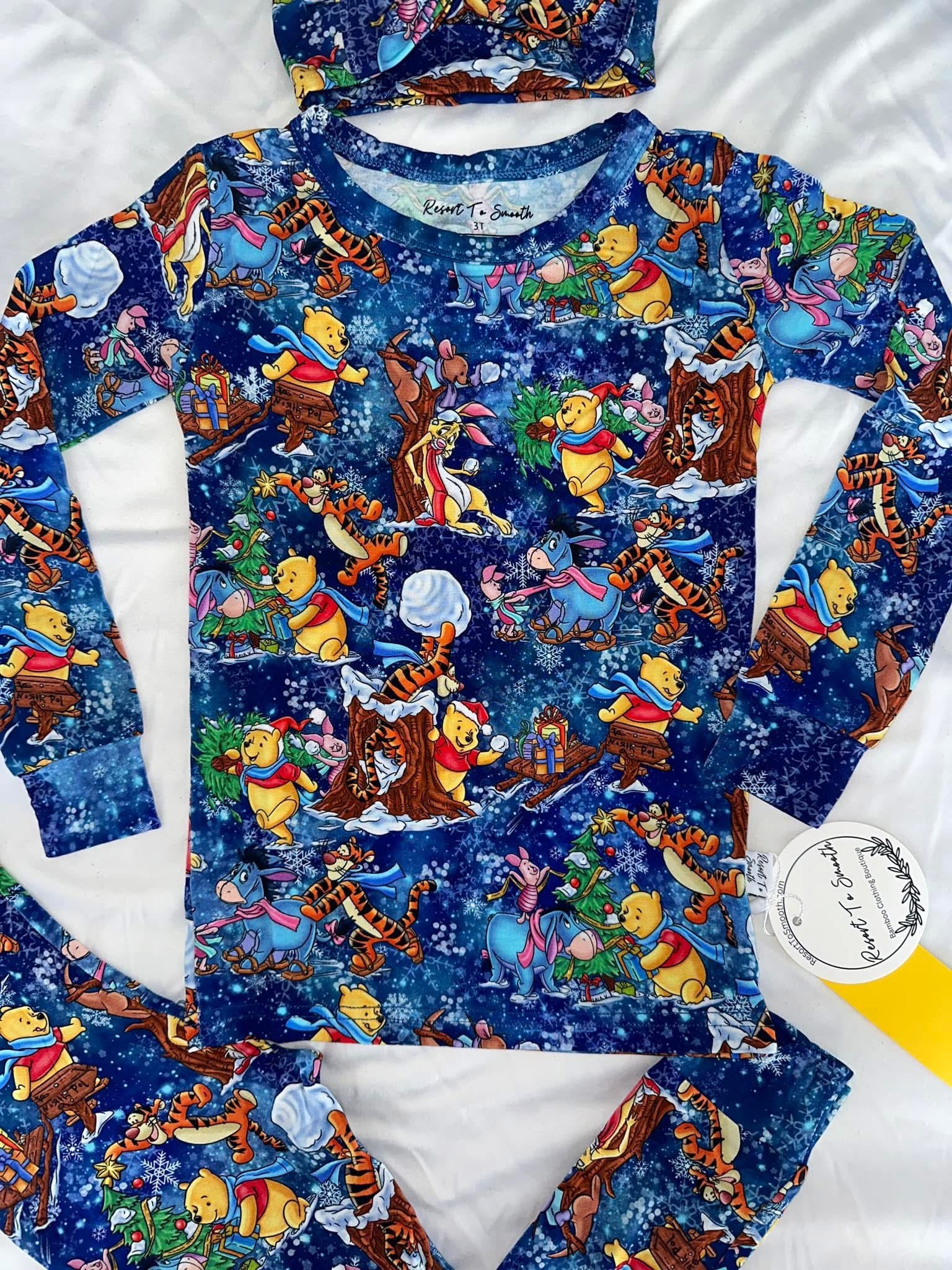 PREORDER Winter Fun Pooh Long Sleeve Pants Bamboo Set ( TRUE TO SIZE WITH LOOSE FIT )