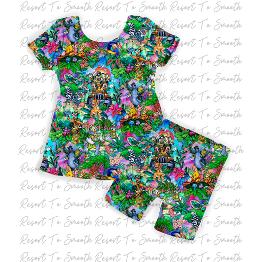 Girls Bamboo short sleeve Dress with daywear shorts Pattern5