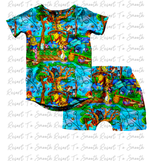 Short Sleeve Pocket Tee With Daywear Shorts Set Pattern3