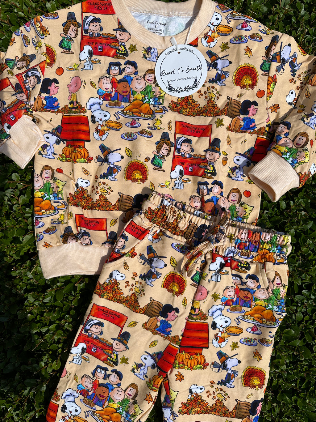 Vibrant Snoopy Plymouth Pilgrims Crew Neck Jogger Set French Terry Bamboo (LOOSE FIT)