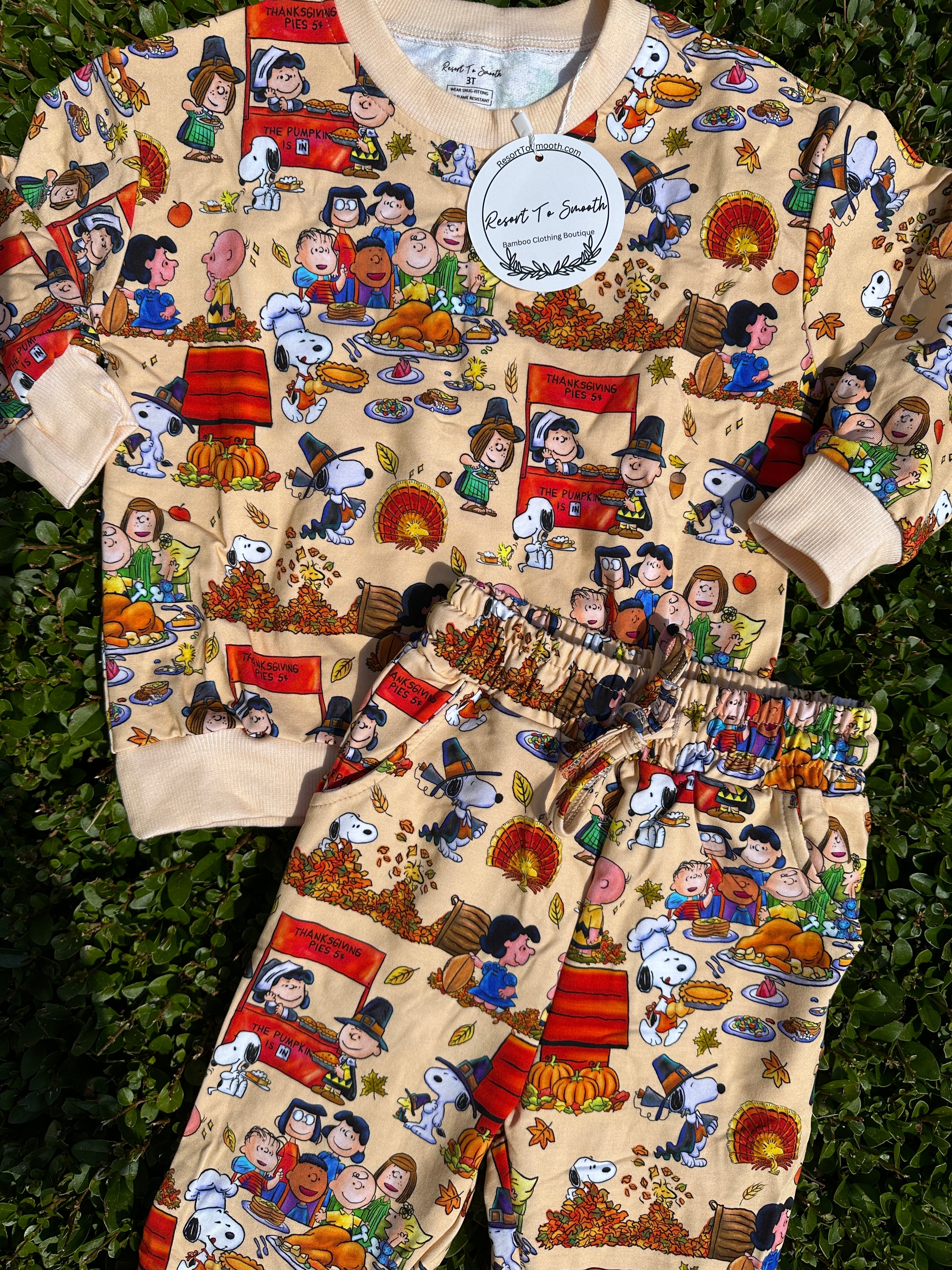 Vibrant Snoopy Plymouth Pilgrims Crew Neck Jogger Set French Terry Bamboo (LOOSE FIT)