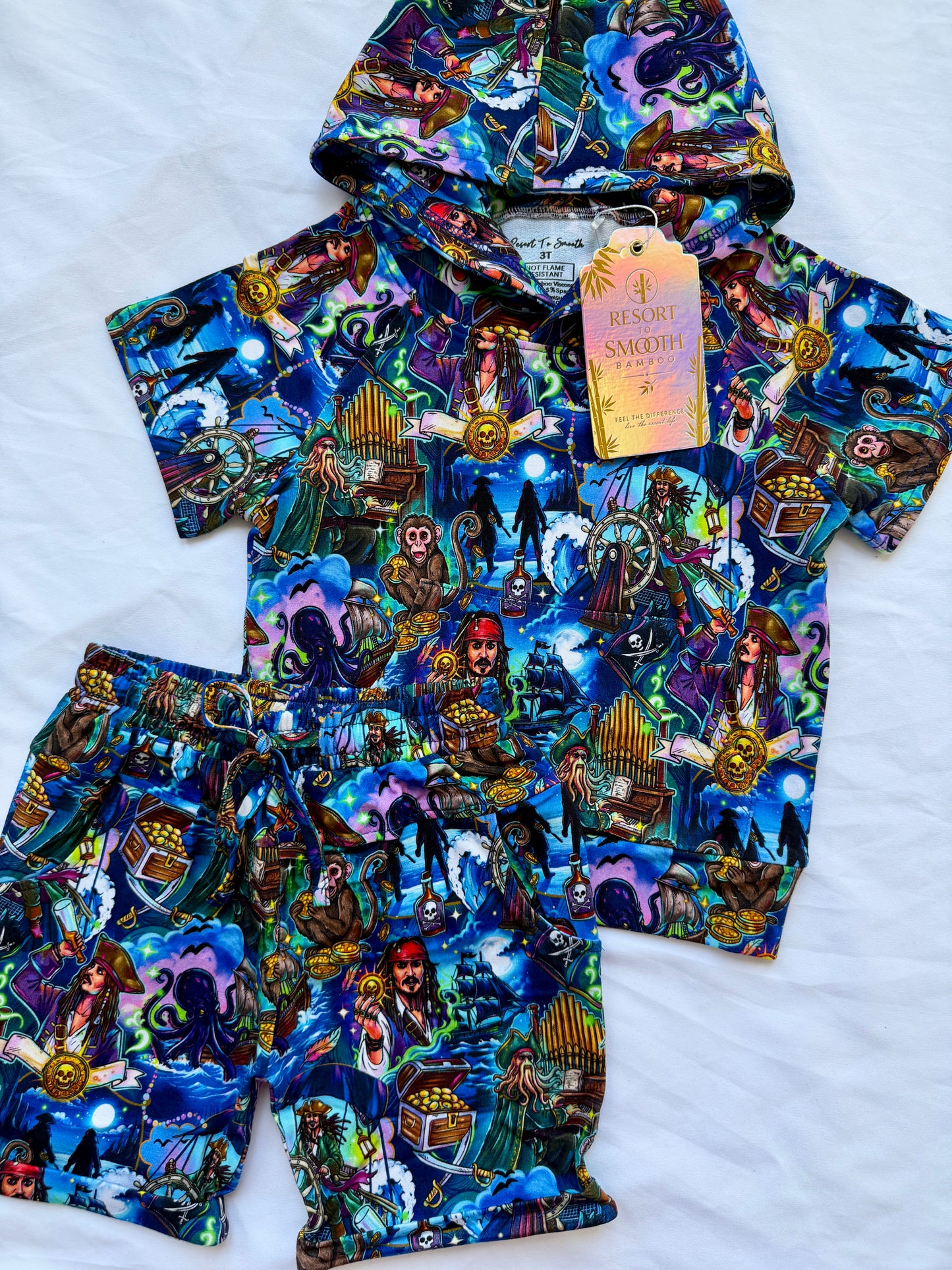 Pirates French Terry Bamboo Short Sleeve Hoodie With Daywear Short Set
