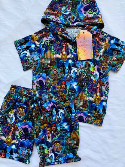 Pirates French Terry Bamboo Short Sleeve Hoodie With Daywear Short Set