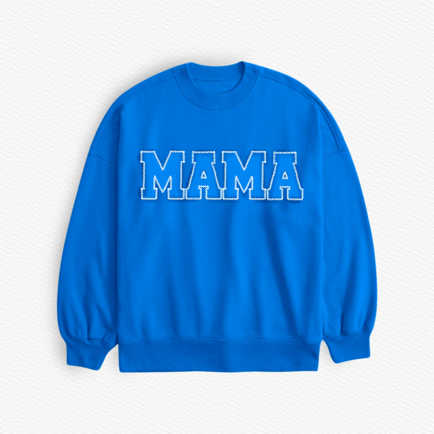 BLUE “MAMA” Embroidered Terry Bamboo Crewneck Shirt