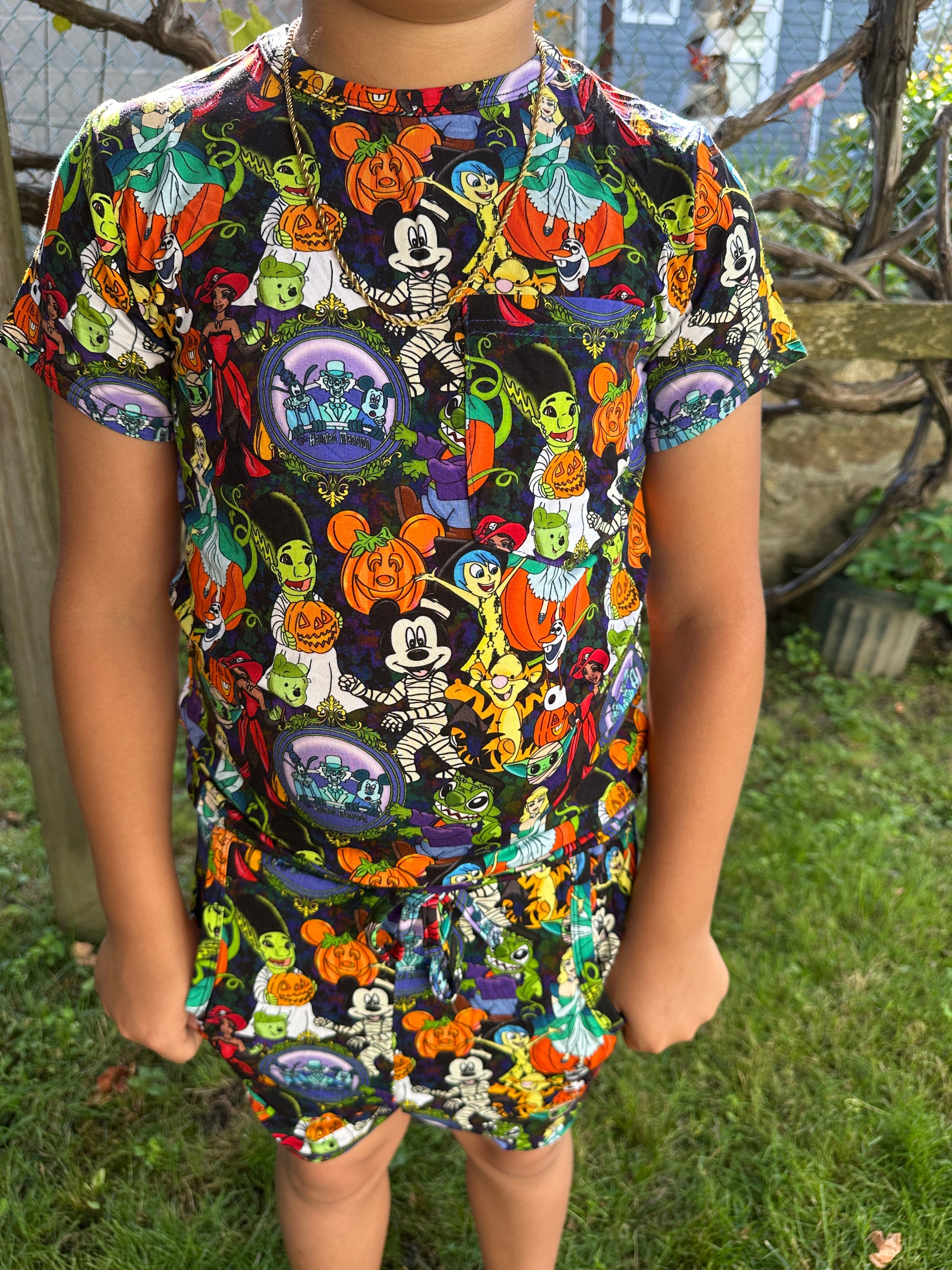 Monster Mash Short Sleeve Pocket Tee With Daywear Shorts Set