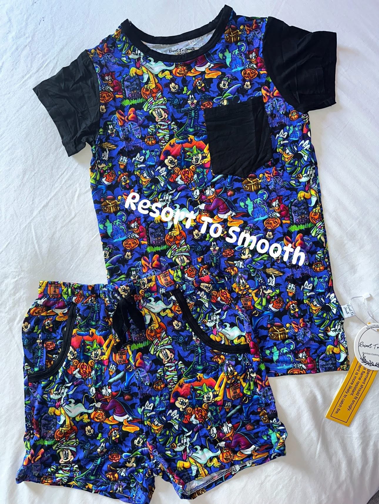 Trick Or Treat Short Sleeve Pocket Tee with daywear shorts (Spooky)