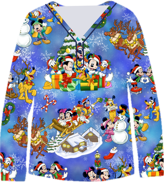 Mickey Christmas Gang Women’s V-neck Long Sleeve Shirt