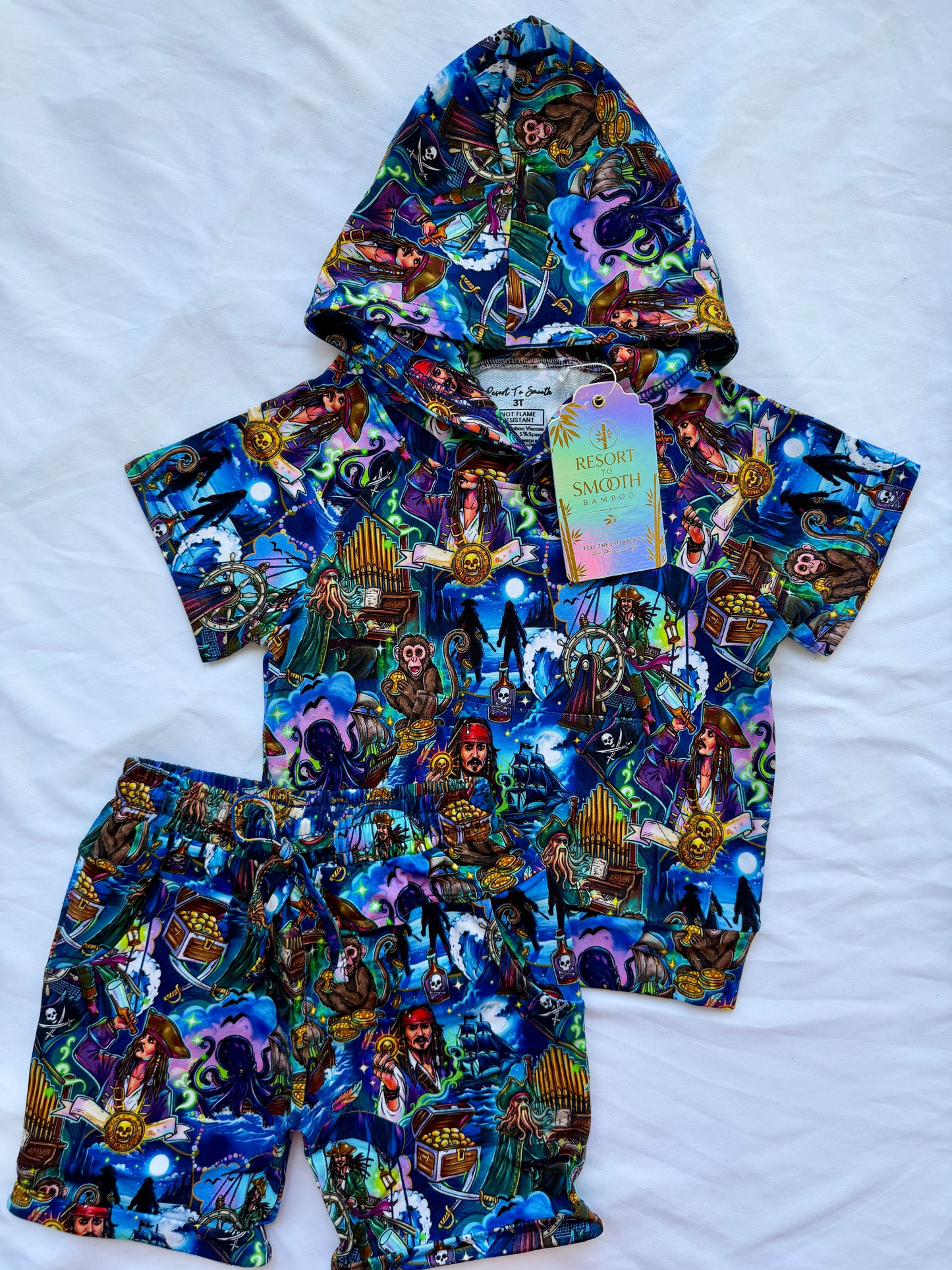Pirates French Terry Bamboo Short Sleeve Hoodie With Daywear Short Set