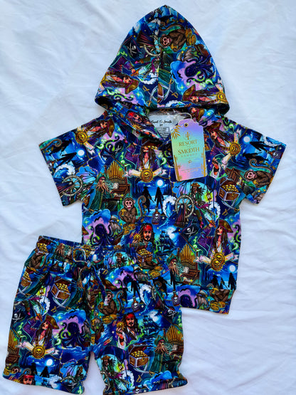Pirates French Terry Bamboo Short Sleeve Hoodie With Daywear Short Set