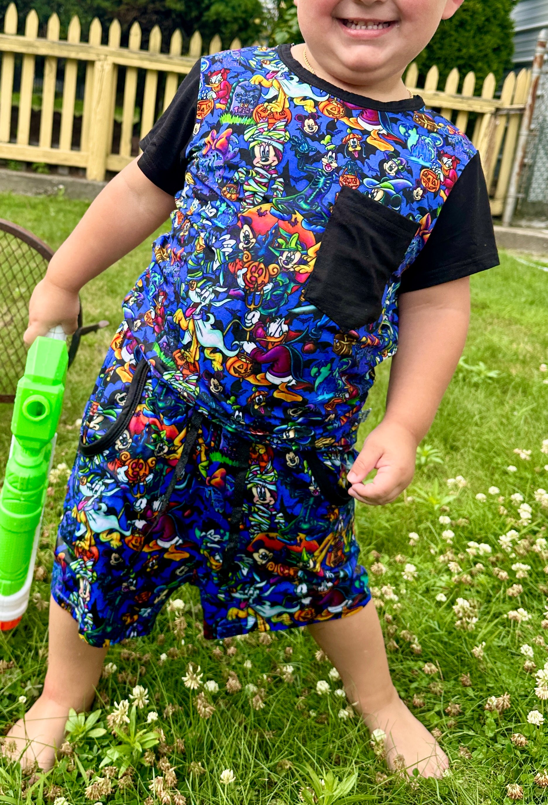 Trick Or Treat Short Sleeve Pocket Tee with daywear shorts (Spooky)