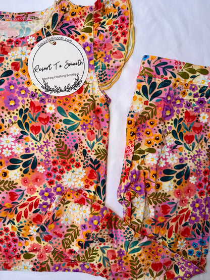 Autumn Floral Bamboo Short Sleeve Pant Set *NO CODES *