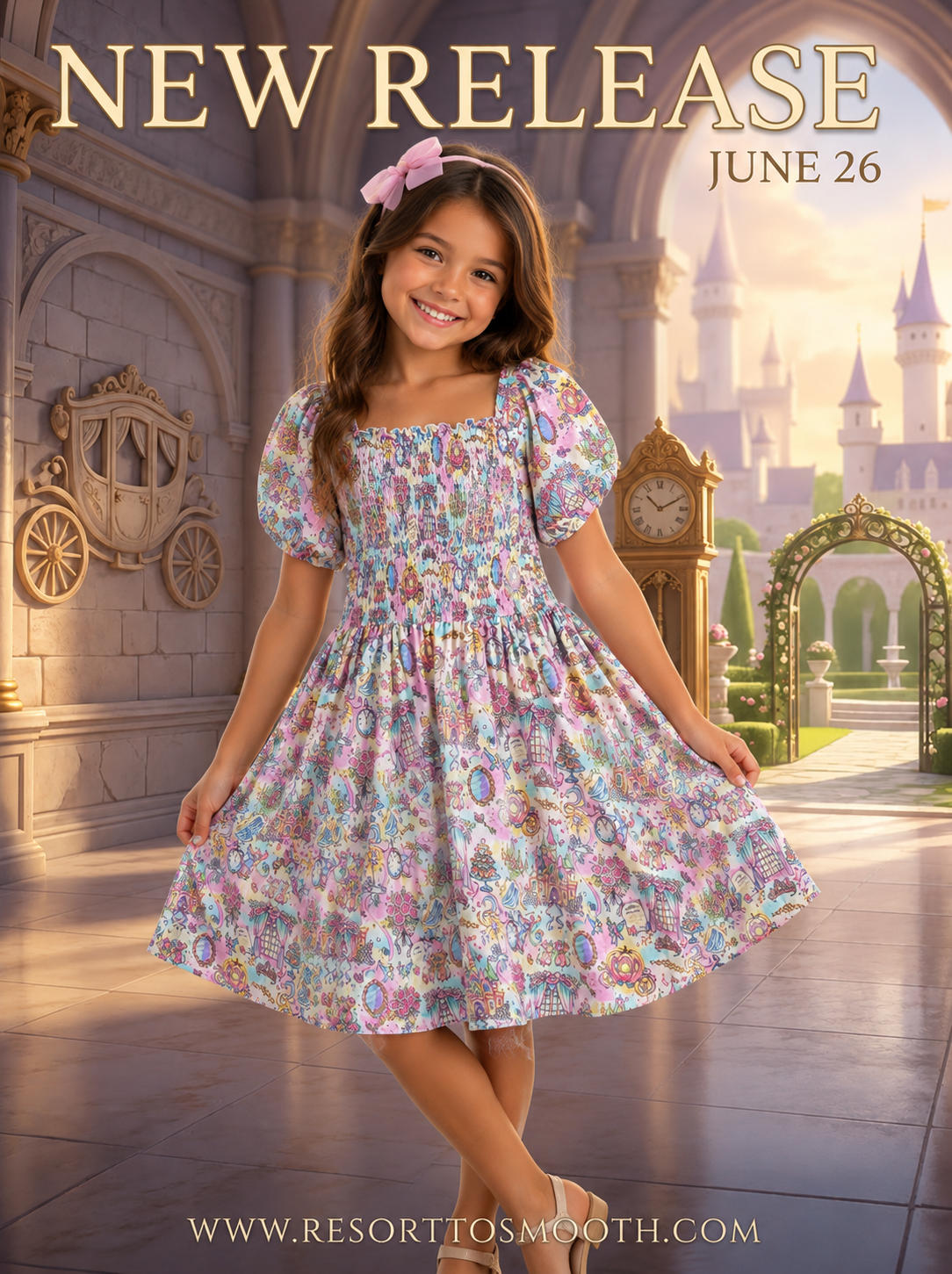 “ Glass Slipper ” Short Sleeve SMOCKED Bamboo Twirl Dress