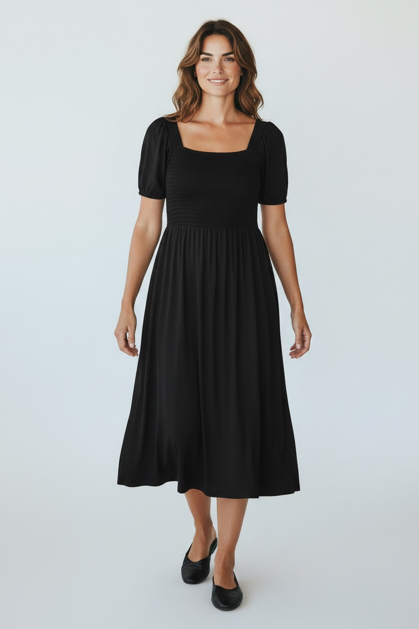 Smocked Black Women’s Bamboo Twirl Dress