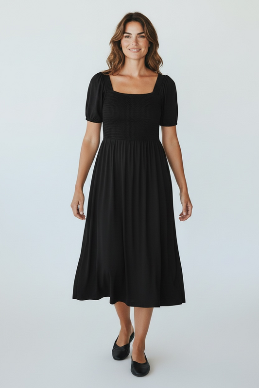 Smocked Black Women’s Bamboo Twirl Dress
