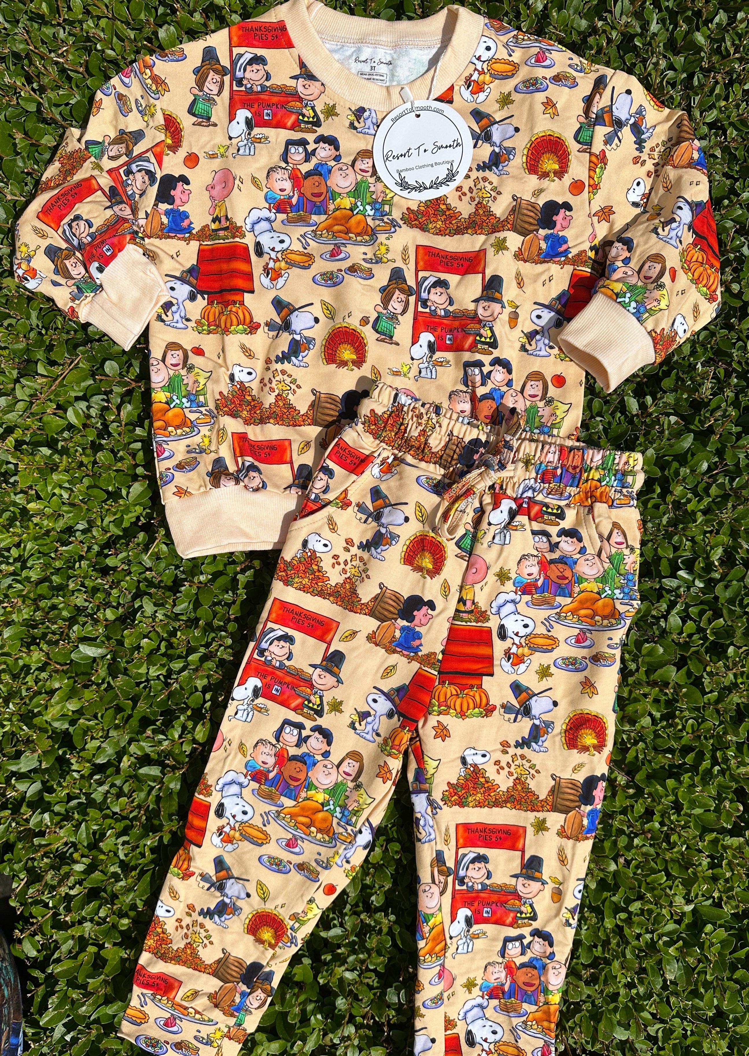 Vibrant Snoopy Plymouth Pilgrims Crew Neck Jogger Set French Terry Bamboo (LOOSE FIT)